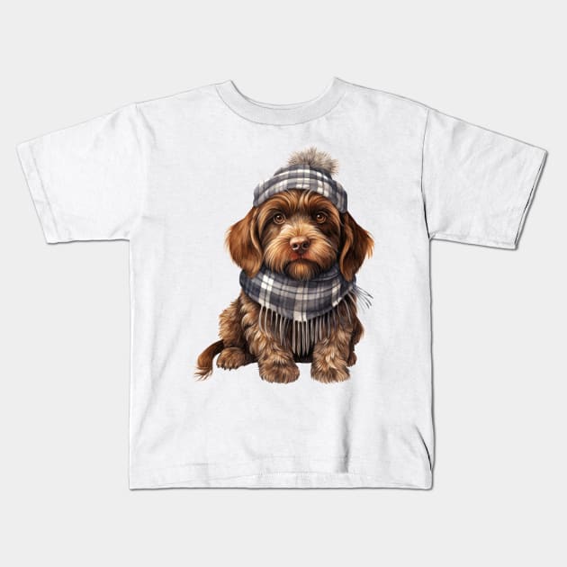 Winter Wirehaired Pointing Griffon Dog Kids T-Shirt by Chromatic Fusion Studio